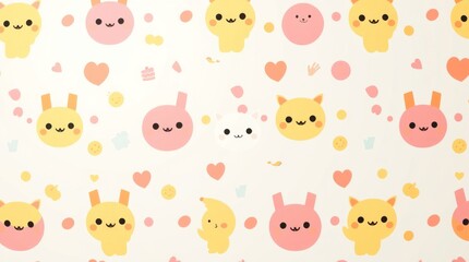 Cute Animal Cartoon Character Pattern Design with Hearts and Polka Dots