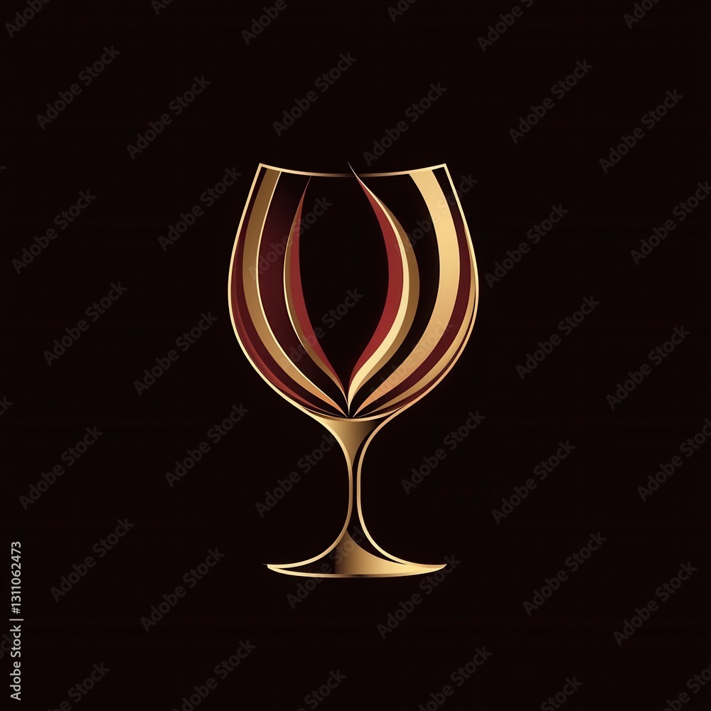 Poster sophisticated minimalist logo design featuring a wine glass in deep red and gold, showcasing elegant