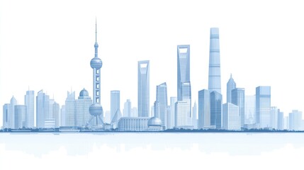 Obraz premium Shanghai skyline, cityscape, modern architecture, river reflection, urban background, travel