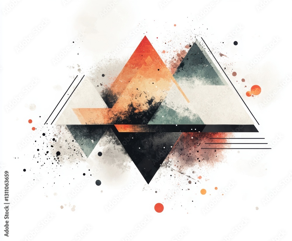 Poster geometric harmony: a vibrant abstract composition of intersecting triangles, rendered with watercolo