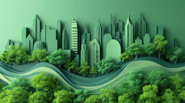 Papercut Green Cityscape With Parallax Effect
