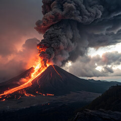 burning volcano in the sky