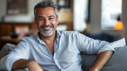 Obraz premium Middle Aged Portuguese Man with Warm Smile in Cozy Interior Setting