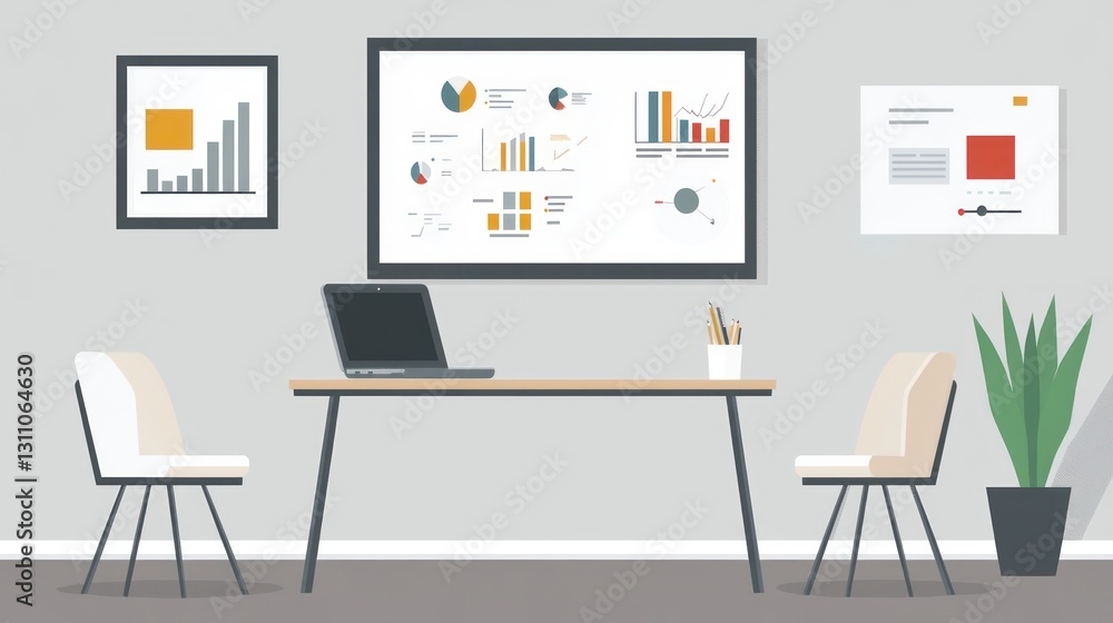 Poster modern office workspace with data visualizations (2)