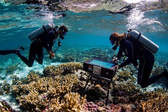 Volunteers utilize advanced technology and marine gear to map coral reefs and gather data for the conservation of marine ecosystems.
