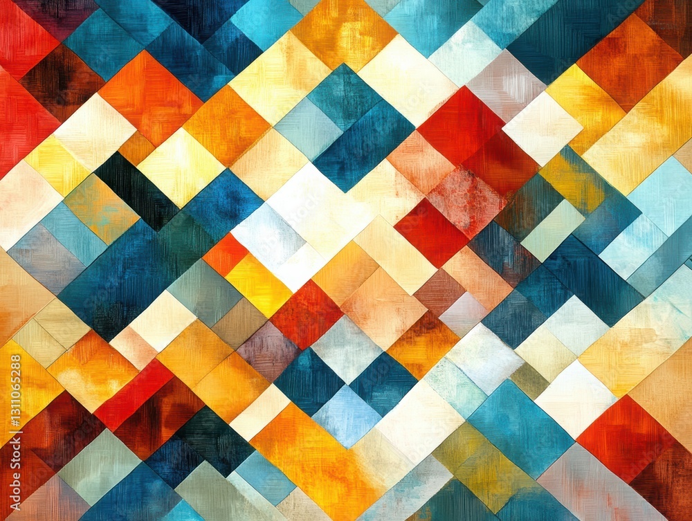 Poster geometric harmony: a vibrant composition of intersecting geometric shapes in a kaleidoscope of color