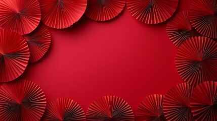 Obraz premium Red Paper Fans Border Background Elegant Festive Design Template