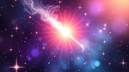 Obraz premium Bright Star Shining in Colorful Galaxy with Nebula and Cosmic Dust