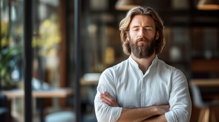 Obraz premium Handsome Businessman with Long Beard in Relaxed Indoor Setting