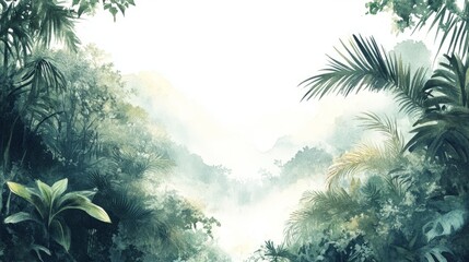 Generic Watercolor Jungle Scene Mist Delicate Soft