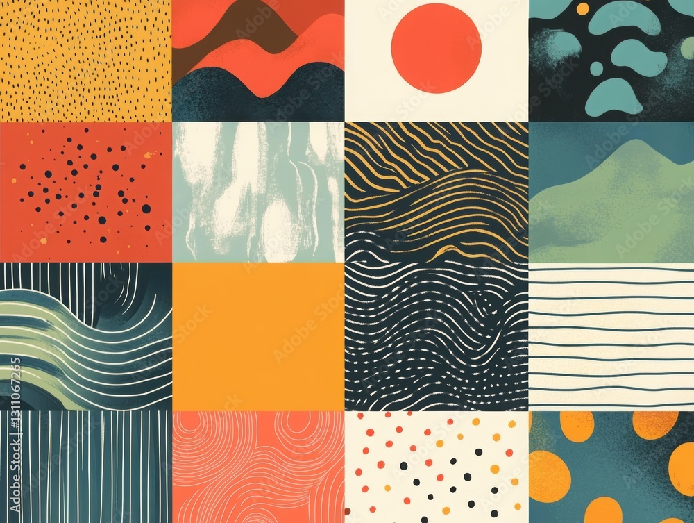 Poster abstract texture collage: a vibrant collection of sixteen unique abstract textures in a grid pattern