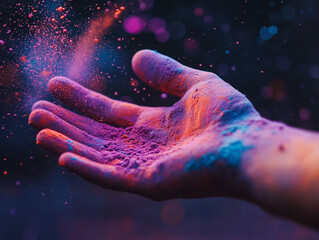 Fototapeta premium Celebrate the vibrant spirit of Holi with stunning AI-generated images featuring colorful festivities, traditional sweets, joyful human expressions, playful animals, and mesmerizing color explosions.