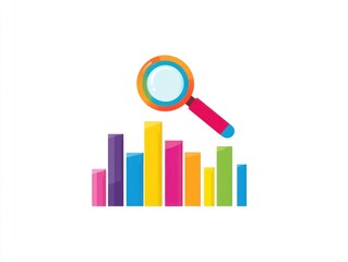 Colorful bar graph analyzed with magnifying glass