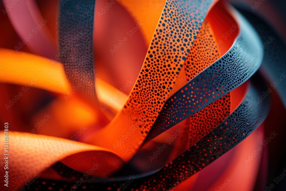 Poster vibrant ribbon swirls: a captivating macro shot showcases swirling ribbons in fiery hues, creating a