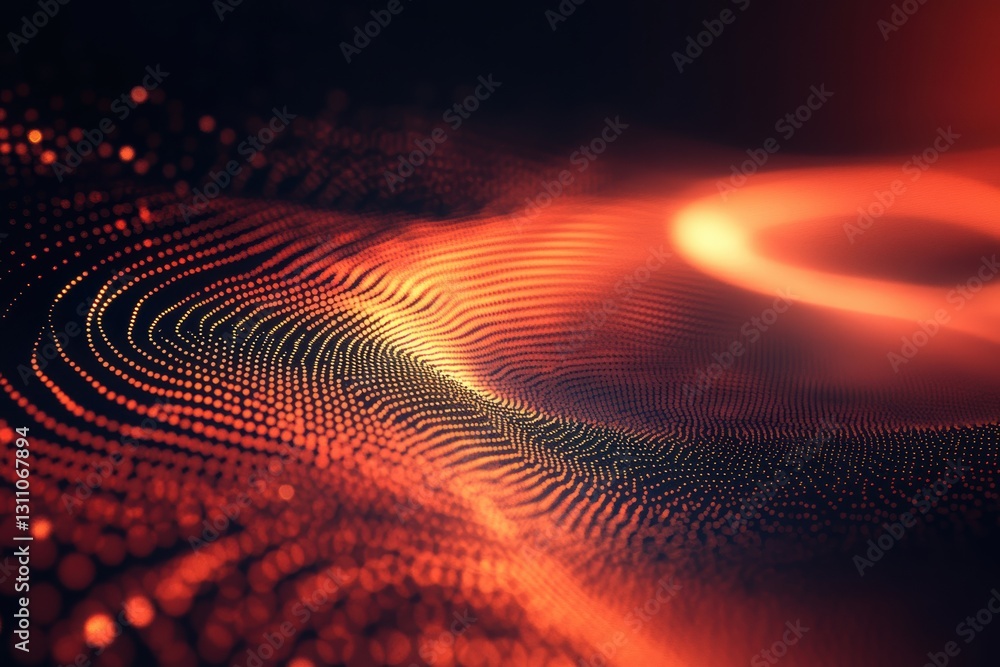 Poster abstract digital wave in red and orange: a dynamic abstract digital wave of light and particles flow