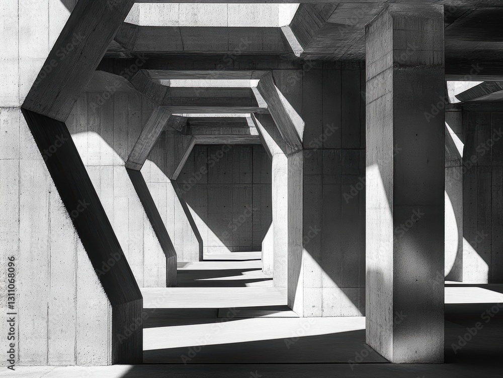Poster geometric concrete structures: a stunning architectural photograph showcasing a series of repeating 