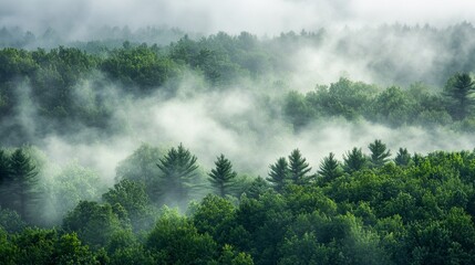 Veil of Mist Gently Descends Shrouding the Lush Landscapes