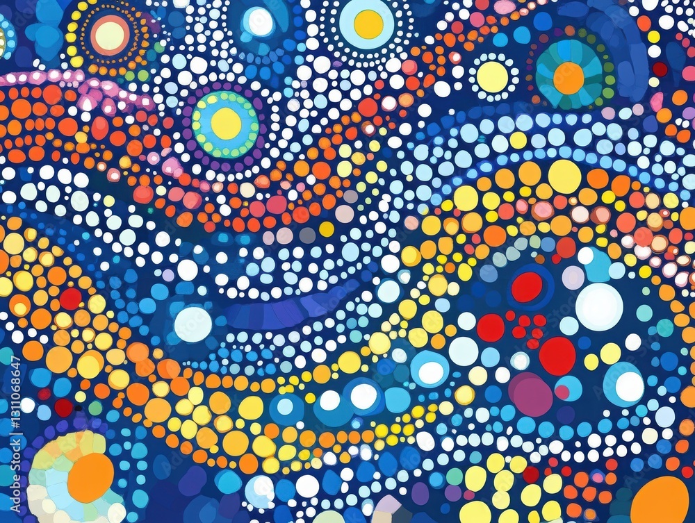 Poster vibrant dot art abstract: captivating artwork, a symphony of colorful dots forming intricate pattern