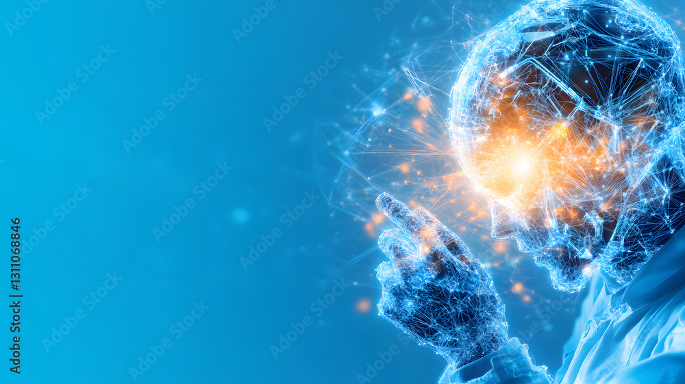Aufkleber A digital representation of a human head with glowing neural connections, symbolizing advanced technology and artificial intelligence