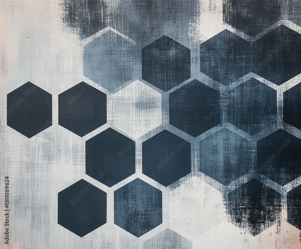 Poster hexagon mosaic abstract art: a captivating digital abstract artwork composed of overlapping geometri