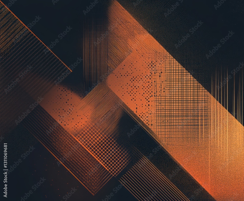 Poster geometric abstraction: a dynamic composition of intersecting lines and geometric shapes, rendered in