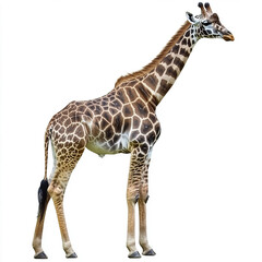Naklejka premium Giraffe standing on white background, showcasing its unique pattern