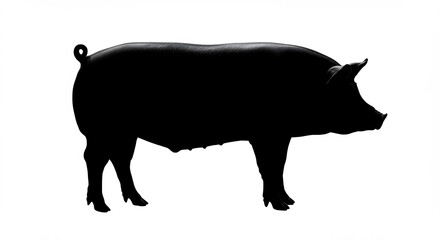 Fototapeta premium Silhouette of a large black pig stands boldly against bright white background. AI Generated