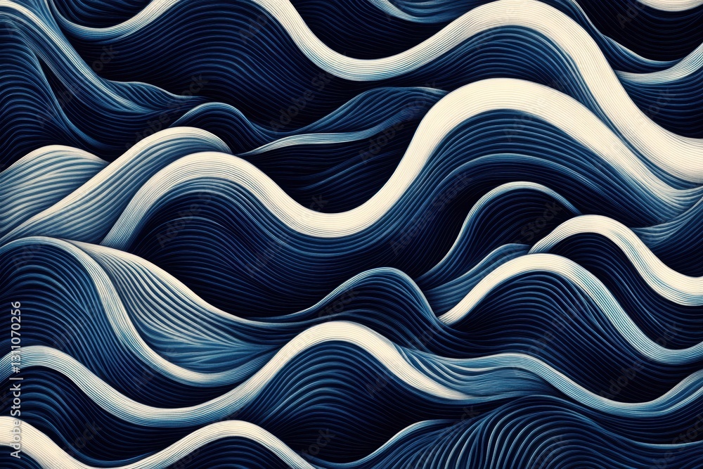 Poster abstract waves pattern: a mesmerizing abstract artwork showcasing a dynamic interplay of navy and wh