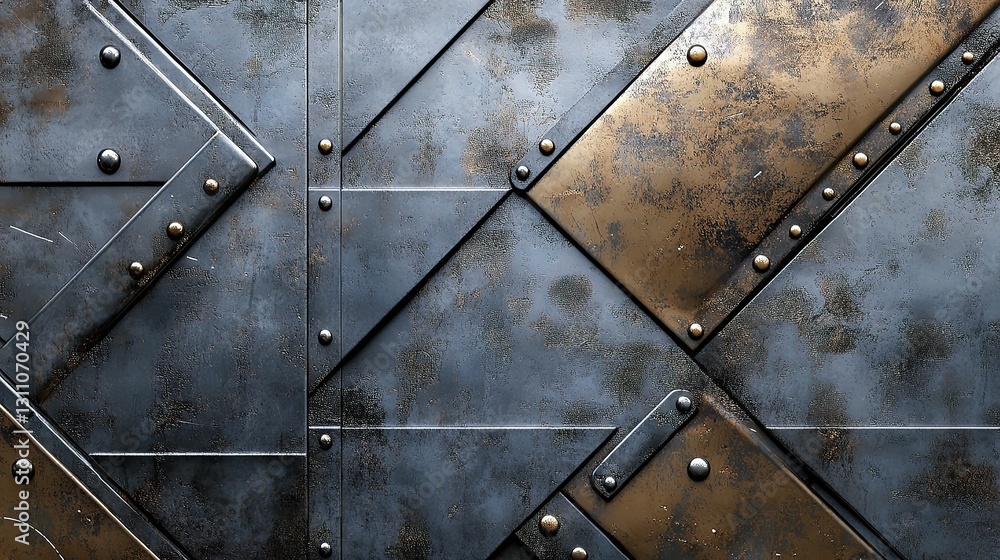 Poster abstract metallic surface with geometric shapes and lines pattern