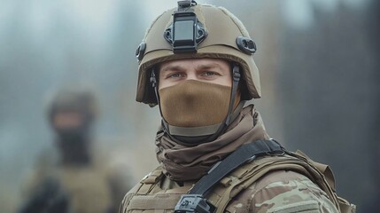 Obraz premium Futuristic Military Uniform Featuring Bulletproof Gear Urban Environment Action-Packed Scene Realistic Viewpoint