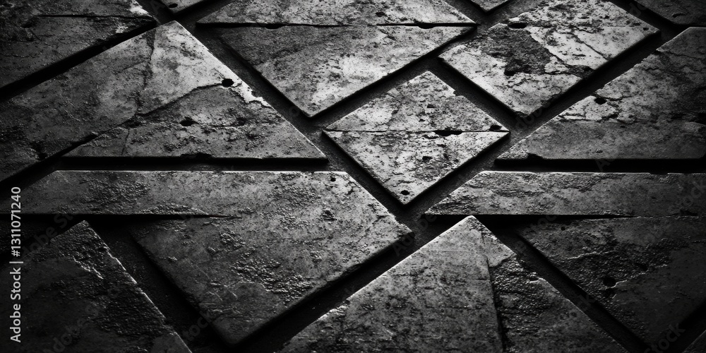 Poster geometric stone pattern: an eye-catching abstract image showcases a monochromatic close-up of a ston