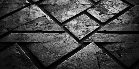 Geometric Stone Pattern: An eye-catching abstract image showcases a monochromatic close-up of a stone surface, the natural textures and geometric patterns forming a striking visual display. 