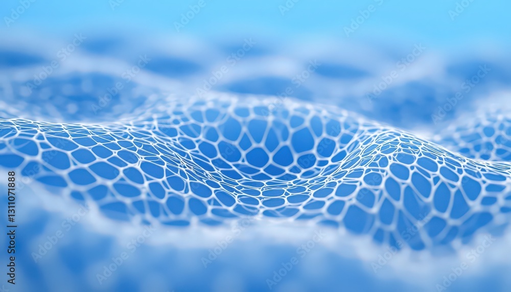 Poster abstract blue and white wavy 3d render with network pattern