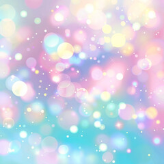 An abstract blurred background features bokeh lights and pastel colors, creating a sense of joy, celebration, or magic.