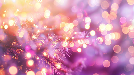 A blurred background with bokeh lights creates a joyful and celebratory atmosphere for the New Year holiday, enhanced by soft pastel colors and light effects.