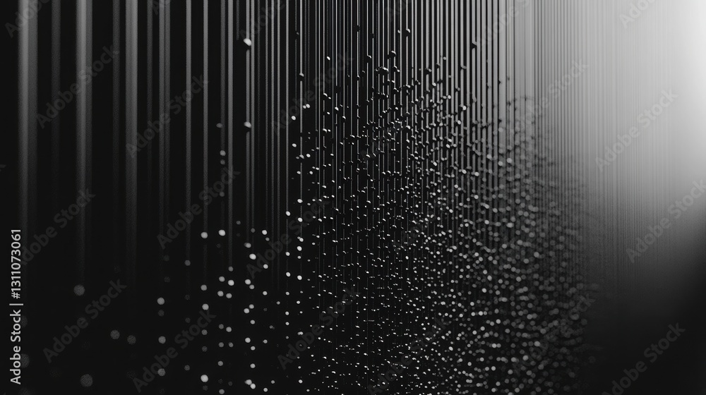 Poster abstract particle rain: a captivating black and white composition showcasing a dynamic pattern of de