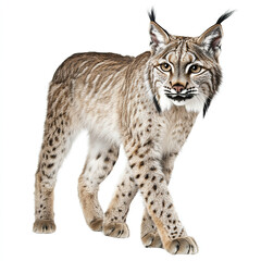 Obraz premium Iberian lynx isolated on white background, showcasing its distinctive features