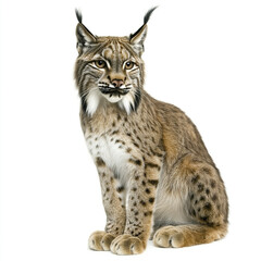 Obraz premium Iberian lynx sitting on white background, looking alert