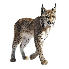 Fototapeta premium Iberian lynx isolated on white background, showcasing its distinctive features