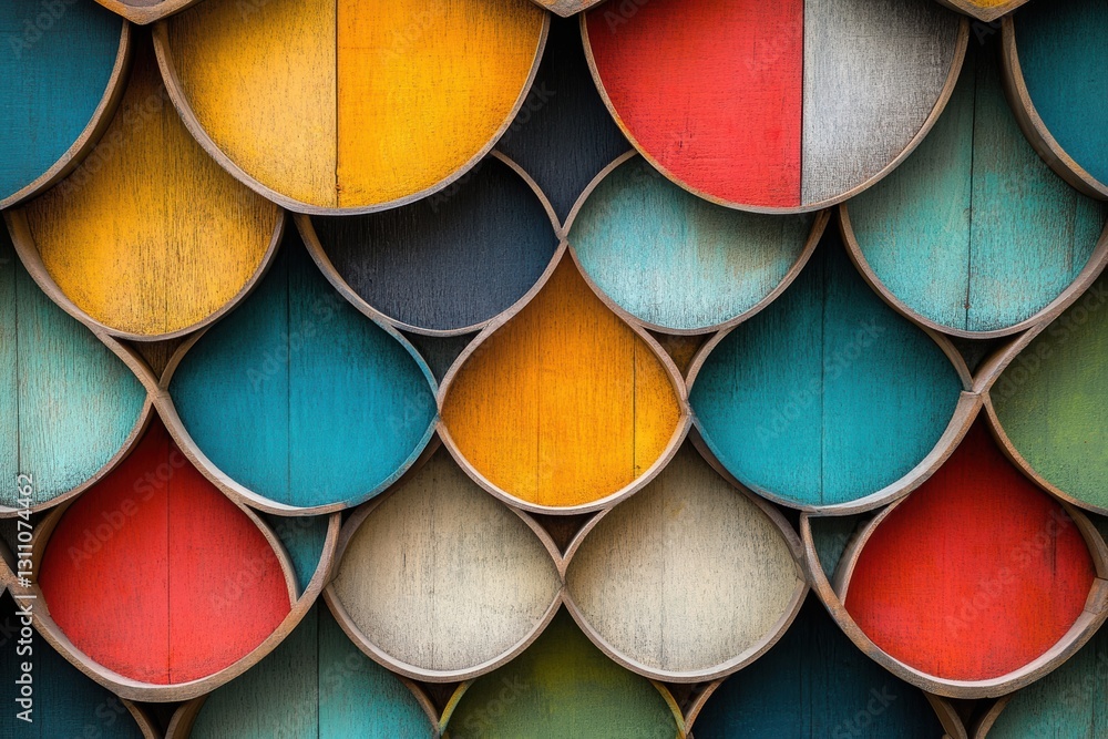 Poster colorful wooden pattern: an intricate and visually appealing arrangement of colorful wooden teardrop