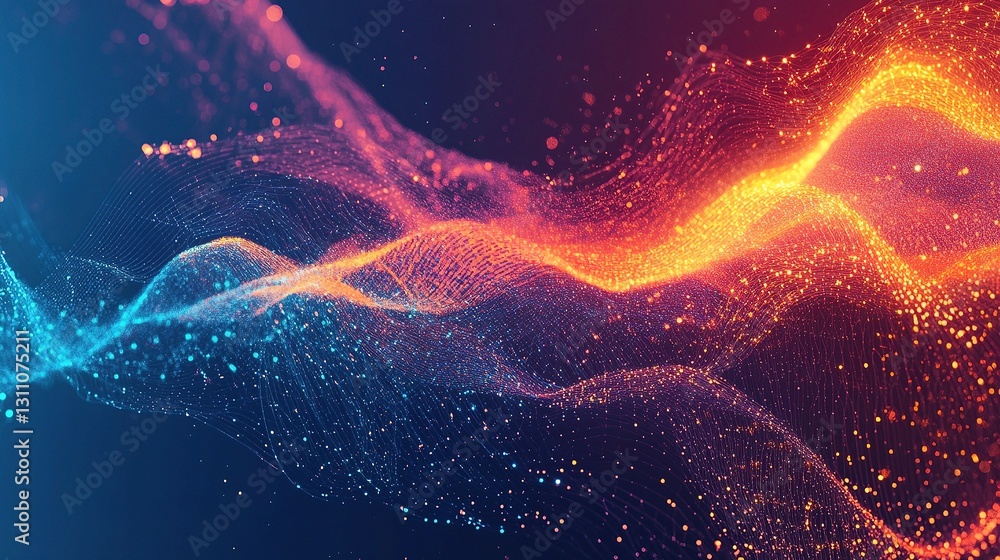 Poster flowing abstract tech design with dynamic lines and data visualization