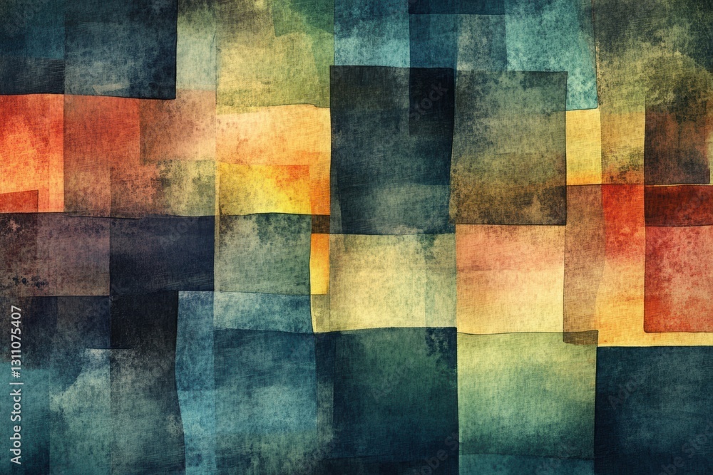 Poster abstract geometric art: a captivating composition of layered rectangular forms in a vibrant mix of c