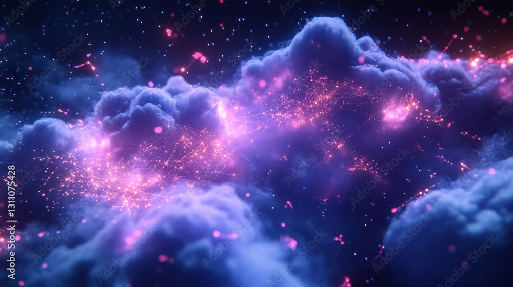 Aufkleber a 3d holographic cloud computing concept with interconnected digital nodes.