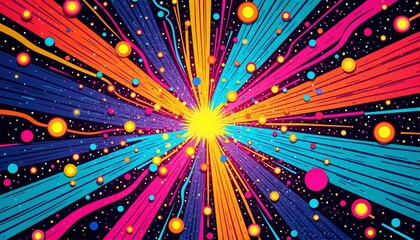 Vibrant cosmic explosion in bright colors and dynamic energy waves