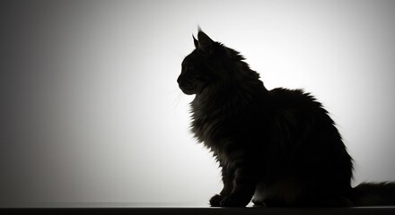 Elegant feline silhouette subtly illuminated against a soft gray backdrop. AI Generated