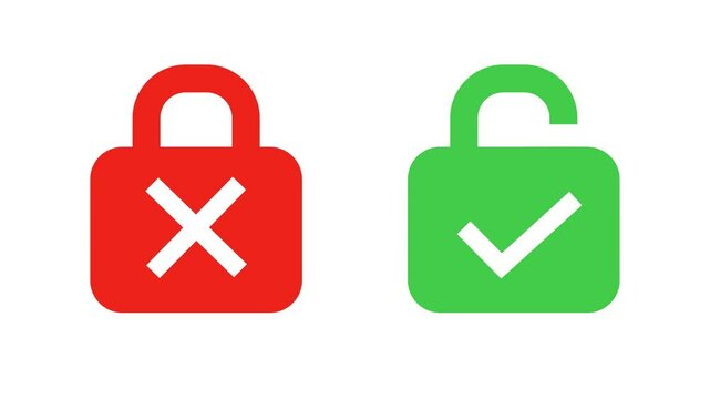 A big lock icon privacy open and close animation video on green screen