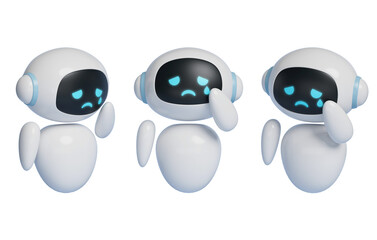 Sad expression AI robot character 3D graphics
