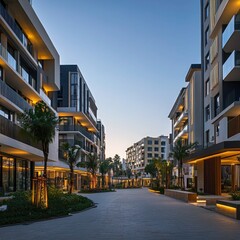 Naklejka premium A completed section of a modern urban development featuring innovative civil engineering designs.