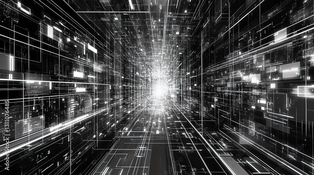 Poster abstract black and white technology background with lines and scale