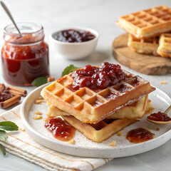 Belgian waffles with jam
